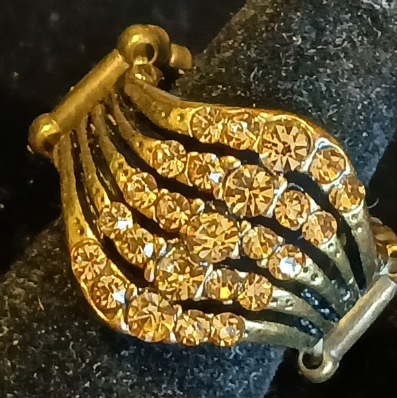 Paparazzi Brasstone Stretch Ring With Swirl Of Golden Topaz Look Stones - Picture 1 of 6